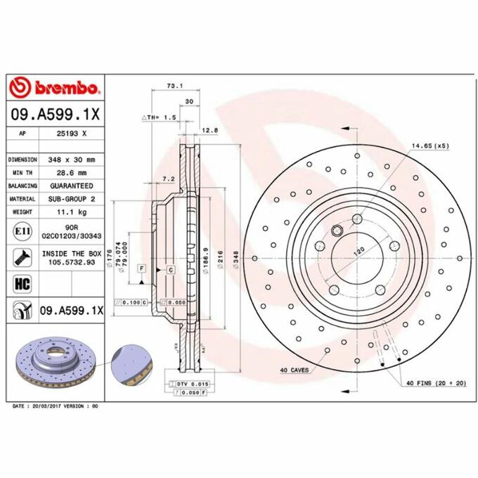 BMW Brembo Disc Brake Rotor - Front (Cross-drilled) 34116855000